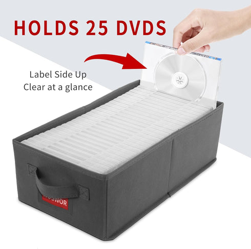DVD Storage Box - Pack of 3 Stackable DVD Case Holder Organizer, Holds up to 75 DVDs - Grey