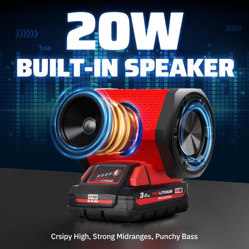 ohyes Bluetooth Speaker, Compatible with Milwaukee M18 Battery Packs, USB-A/C Charging for Jobsite, Camping & Parties