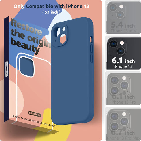 SURPHY Compatible with iPhone 13 Case with Screen Protector, Liquid Silicone Phone Case 6.1 inch, Blue Jay