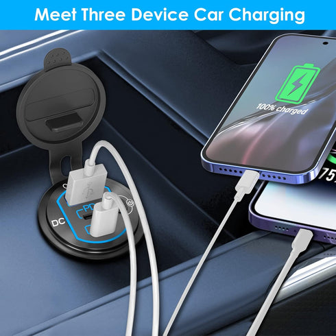 12V USB Outlet 78W - Qidoe Dual 60W PD & 18W QC3.0 Charger Socket with Switch for Marine, Motorcycle, Truck