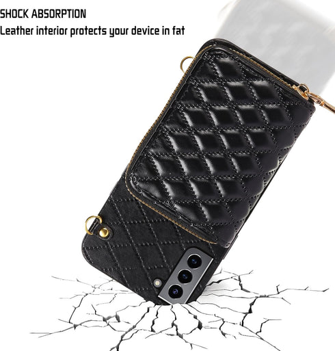 Furiet Detachable Crossbody Strap Wallet Case for Samsung Galaxy S21 Plus, Multi Card Slots and Zipper Purse Cover