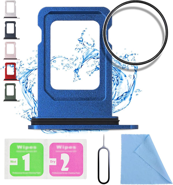 ASDAWN SIM Card Slot Tray Holder Replacement for iPhone 13, Waterproof Rubber Ring & SIM Pin (Blue)