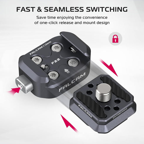 FALCAM F22 Basic Quick Release Plate Kit, Camera Mounting Adapter for 1/4" Thread to F22 QR System, 22mm Aluminum