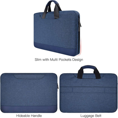 15.6 Inch Waterproof Laptop Sleeve Bag, Briefcase with Organizer for Acer, Lenovo, HP, MSI, ASUS, Dell - Navy Blue
