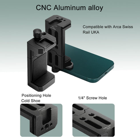 Thryllix 1/4" 17/16/15/14/13, Aluminum Phone Tripod Mount with Cold Shoe & ARCA-Swiss Quick Release, Adjustable