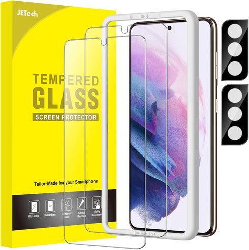 JETech 2-Pack Screen Protector for Samsung Galaxy S21 6.2" - HD Clear Tempered Glass with Camera Lens Protector & Easy