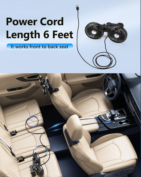 5V/ 12V /24V Dual Head Car Cooling Fans for Back Seat for Kids, Usb Car Backseat Headrest Fan for Baby Rear Facing, Car