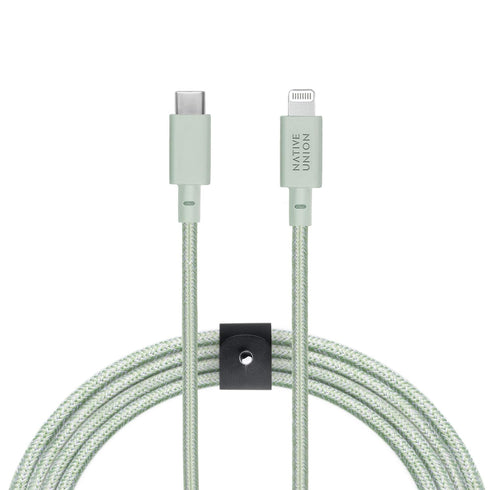 Native Union Belt Cable USB-C to Lightning, 10ft Ultra-Strong Reinforced Cable for iPhone 14 and Earlier (Sage)