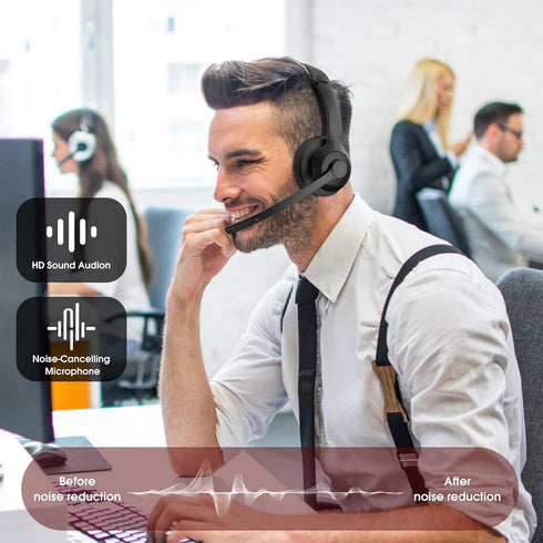 Headset Headset USB with Microphone for PC/Laptop, Wired Headphones with Noise Cancelling Mic, USB C & USB A, All-day