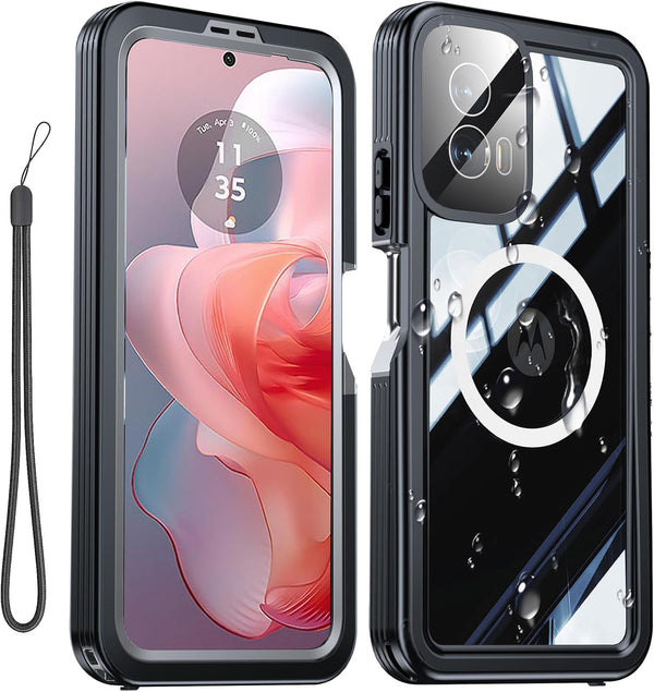 Shop Motorola Moto G Power 5G 2024 Case: Waterproof, Shockproof, 20 FT Drop Proof, IP68, Magnetic Cover - Black.