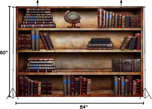 BELECO 7x5ft Fabric Old Bookshelf Backdrop Brown Wooden Bookcase Hardcover Books Globe Background Students Teachers
