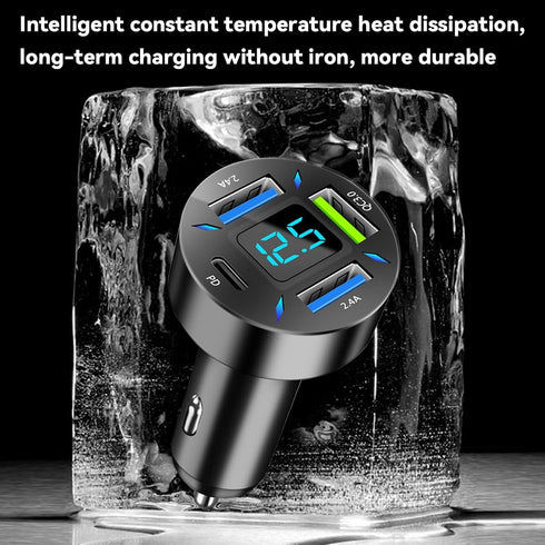 4 Ports USB Car Charger, 66W Super Fast Charging USB QC 3.0 Adapter with LED Voltmeter for Car Cigarette Lighter