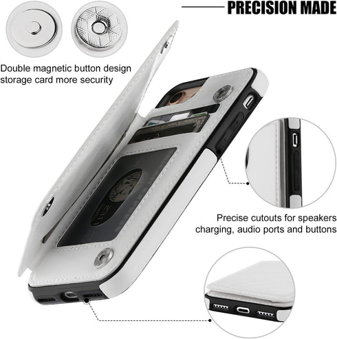 ONETOP Wallet Case for iPhone SE(2022) SE(2020) 7/8, Premium PU Leather with Card Holder, Kickstand, White