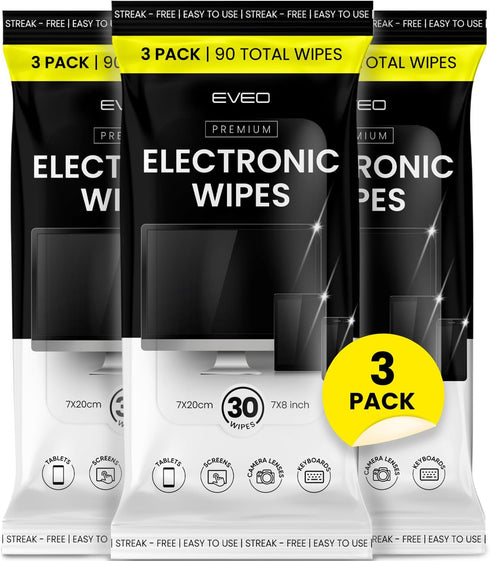 EVEO Electronic Wipes Screen Cleaner, TV Screen Cleaner Wipes, Laptop and Monitor Cleaner, 90 Wipes + Microfiber Cloth
