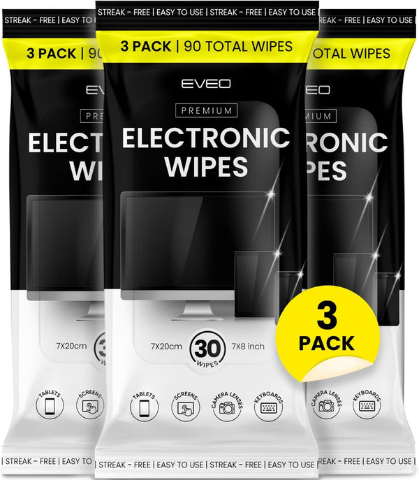 EVEO Electronic Wipes Screen Cleaner, TV Screen Cleaner Wipes, Laptop and Monitor Cleaner, 90 Wipes + Microfiber Cloth