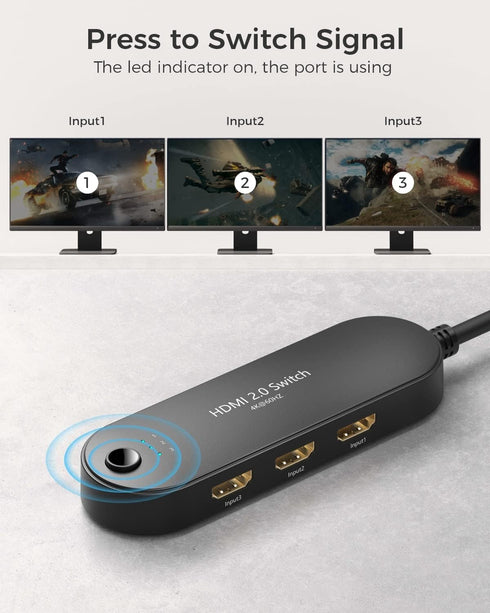 HDMI Switch 4K@60Hz, Vilcome 4K HDMI Splitter 3 in 1 Out, Multi Port HDMI Hub Selector for Xbox PS3 4 5 TV Gaming