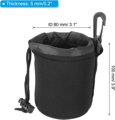 PATIKIL Camera Lens Bag, 3 Pcs 3.1" ID x 3.9" H Drawstring Lens Pouch with Thick Protective Neoprene, Lens Case for DSLR Camera Lens, Water Coffee Cups Black