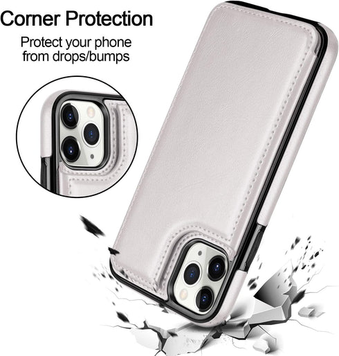 HianDier Wallet Case for iPhone 11 Pro MAX, Slim Protective Flip Folio with Credit Card Slot, White
