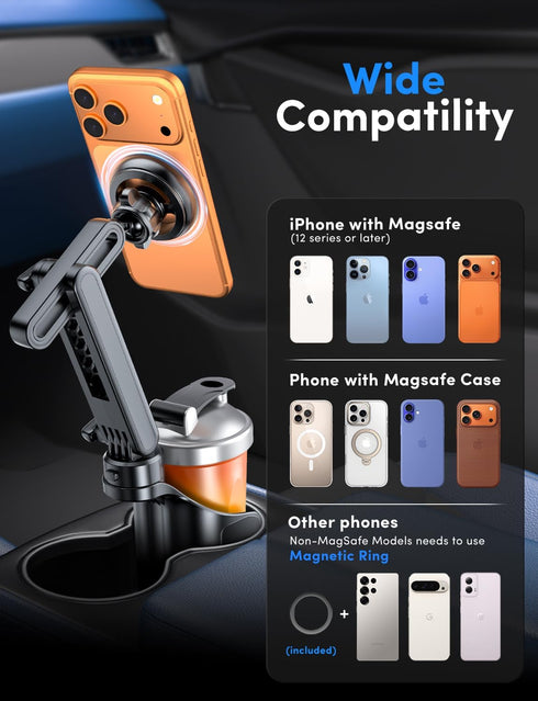 ELWEY 2 1 N55 15" 17 16 15 Cup Holder Phone Holder for Magsafe, Car Phone Holder Magnetic, Upgraded in Cup Holder Phone