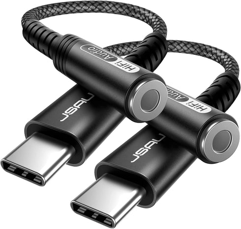 JSAUX 2-Pack USB Type C to 3.5mm Female Headphone Jack Adapter, USB C to Aux Audio Dongle Cable, Compatible with iPhone