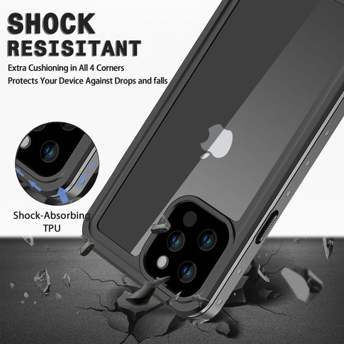 iPhone 12 Pro Heavy Duty Waterproof Case with Built-in Screen Protector, Shockproof & Dustproof, Clear, 6.1 inch.