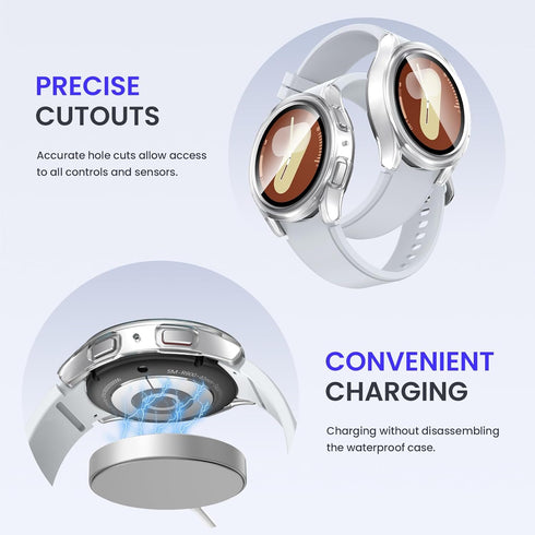 Goton Waterproof Case for Galaxy Watch 7, Tempered Glass Face Cover Compatible for Samsung Watch 7