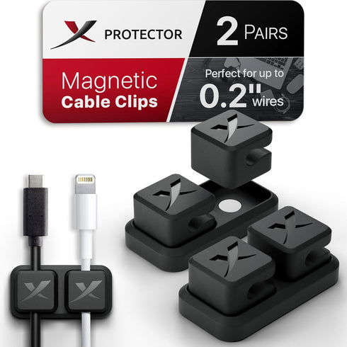 Magnetic Cable Holders X-Protector, Premium Self-Adhesive Clips for Desk Cord Management, Black