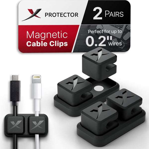 Magnetic Cable Holders X-Protector, Premium Self-Adhesive Clips for Desk Cord Management, Black