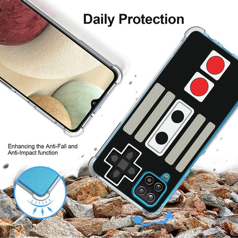 Hard PC Bumper Shockproof Clear Soft Slim Case for Samsung Galaxy A12 6.5inch, Retro Game Design