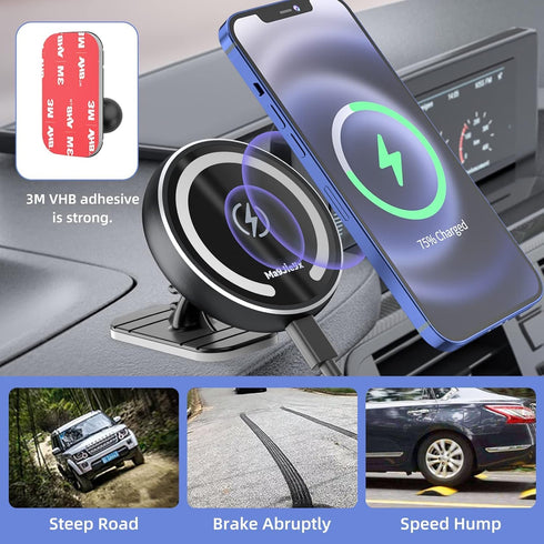 Magsafe Car Mount Charger for iPhone 12/13/14/15/16 - Magnetic Wireless Charging with Fast 36W QC 3.0 Adapter
