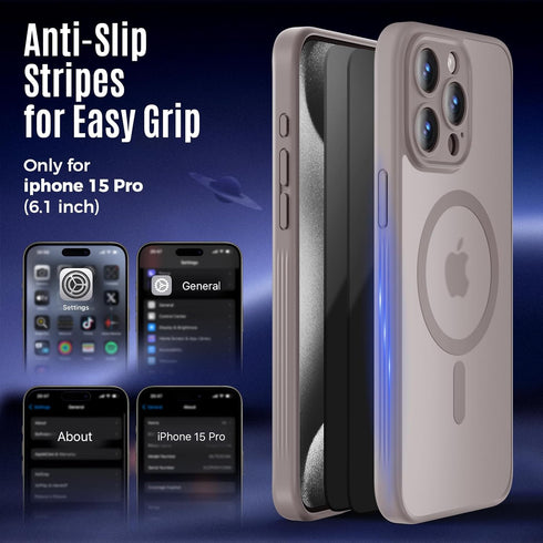 Shop the upgraded MagSafe iPhone 15 Pro case, 6.1'', with 15FT military drop protection & privacy screen protectors x2.