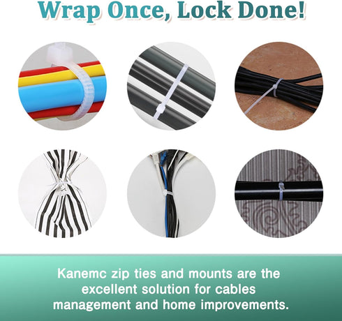240Pcs Clear Cable Ties Mounts, 120Pcs 5.9'' Heavy Duty Zip Ties + 120Pcs 3/4" Adhesive Holders for Cord Organizer