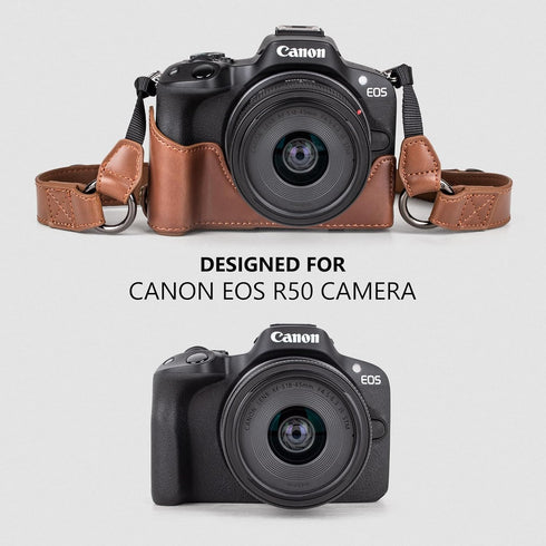 MUZIRI KINOKOO EOS R50 R100 Case, Retro PU Leather Protective Case for Canon EOS R50 R100 DSLR Camera
