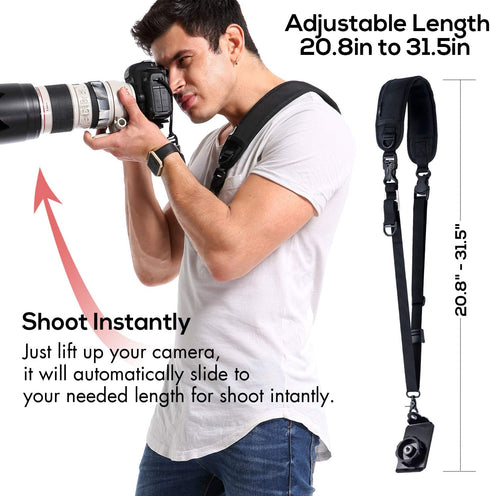 waka Adjustable Camera Neck Strap with Quick Release, Safety Tether for Nikon Canon Sony DSLR