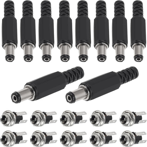 AITRIP 20 Pairs 40PCS DC Power Supply Jack Socket Female Panel Mount Connector with DIY Male Solder Adapter