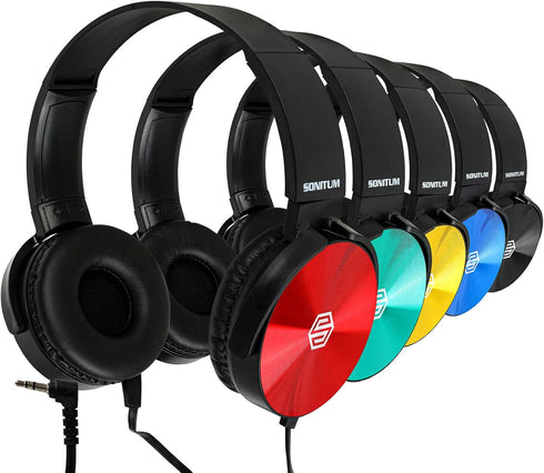 Kids Headphones Bulk 5 Pack, On Ear Color Varieties, Comfy Swivel Earphones for Classroom and Travel