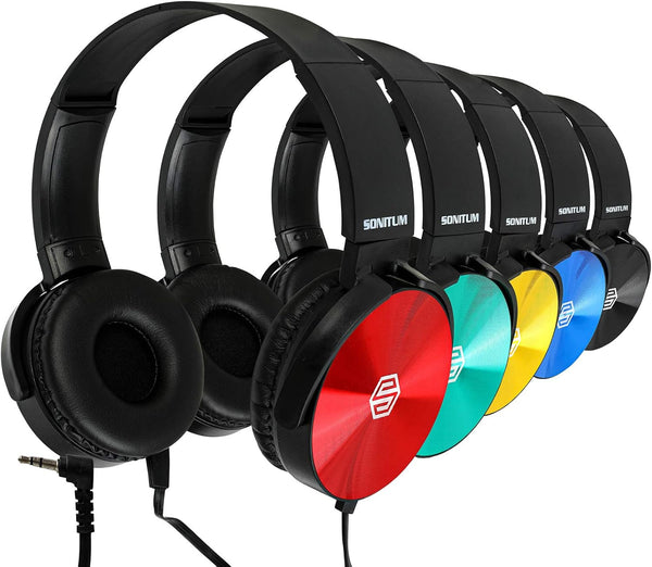 Kids Headphones Bulk 5 Pack, On Ear Color Varieties, Comfy Swivel Earphones for Classroom and Travel