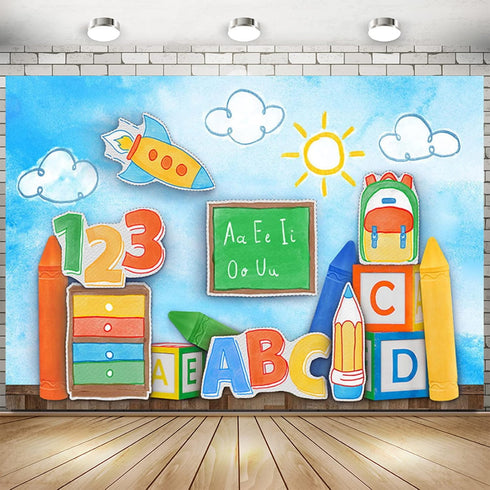 XUNJIN NO.1 Back to School ABC Photography Background Globe Pencil Book Children Birthday Portrait