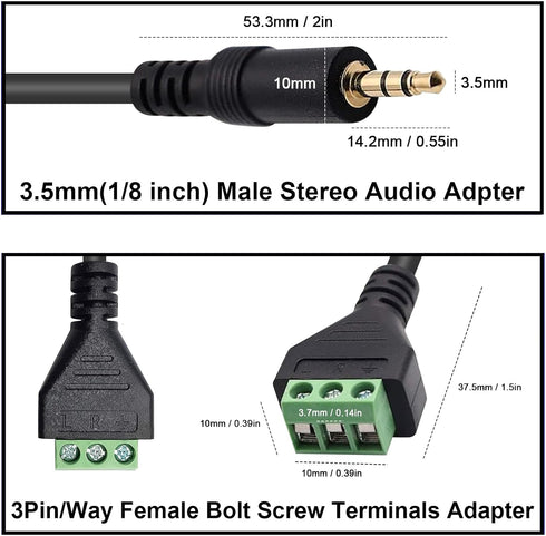 Poyiccot 3.5mm Screw Terminal Connector Cable, 3.5mm Stereo Audio Male Jack to AV 3 Pin Adapter Cable, 30cm