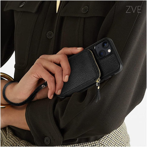 ZVE iPhone 13 Wallet Case with Wristlet - Zipper Leather Case with RFID Blocking Card Holder Slots