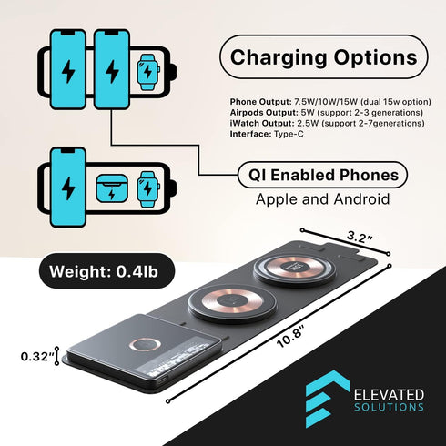 Dual 15W 3 in 1 Apple Charging Station, Foldable Fast Charger for iPhone, Watch, AirPods, Compatible with iPhone