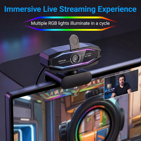 SweetLink 1080P Streaming Camera Webcam with Microphone and RGB Light,USB Computer Camera,Privacy Cover,Plug & Play USB
