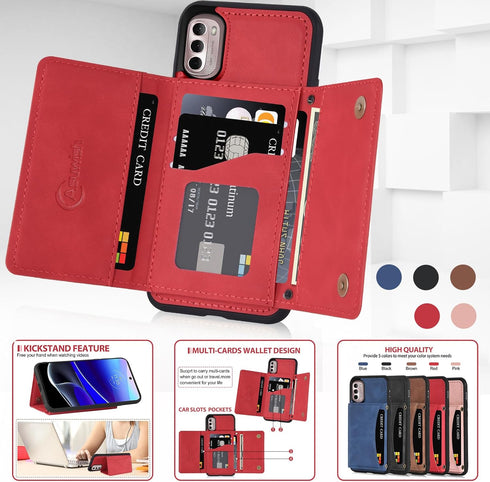 Asuwish Moto G Stylus 2022 4G Wallet Case with Tempered Glass, PU Leather, Credit Card Holder, Red - XT2211DL XT2211