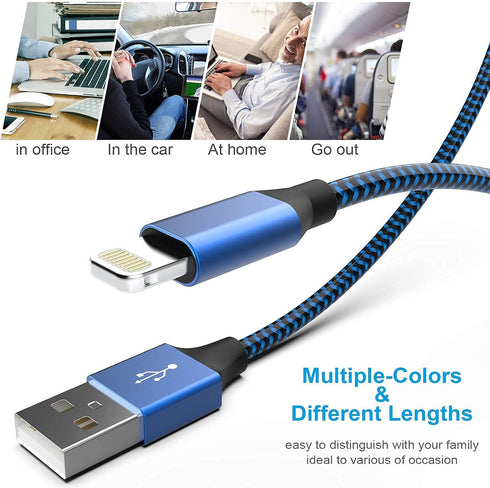 Apple MFi Certified 6-Pack Lightning Cables: 3/3/6/6/6/10 FT, Fast Charging, Nylon Braided, Compatible with iPhone 14