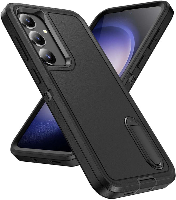Galaxy S24 Plus Case with Kickstand, 3-Layer Military Grade Shockproof Protective Cover for Samsung Galaxy S24+ (Black)