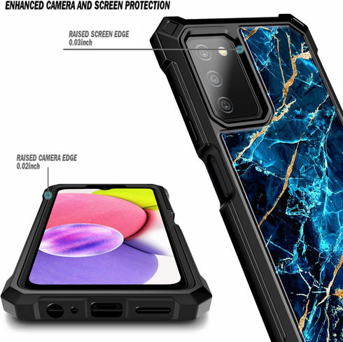 NZND Case for Samsung Galaxy A03S, Built-in Screen Protector, Full-Body Shockproof Rugged Bumper Cover (Marble Design)