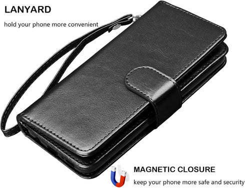 NJJEX Compatible with LG G8 ThinQ Case, PU Leather Wallet Case with 9 Card Slots, Detachable Kickstand, Black