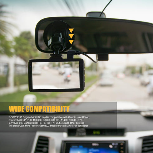 Mini USB Cable, 90 Degree USB 2.0 A to Mini B, Right Angle USB 2.0 A-Male to Mini-B Adapter Cord, 3pcs for Dash Cam
