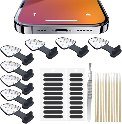 Anti-Lost Anti Dust Plug for iPhone 14/13/12/11, Silicone Charging Port Dust Cover with Speaker Mesh and Mounting