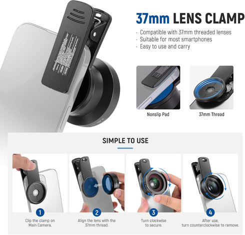 NEEWER 2 1 0.45x 15x 37mm LS-67 Basics in Phone Camera Lens Accessories Kit, HD Wide Angle + Macro, Lens Clamp